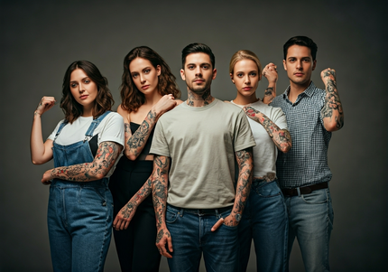 Diverse group with stylish tattoos