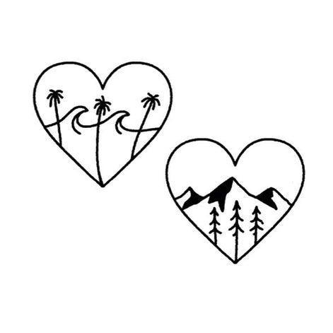 Wanderlust Hearts Temporary Tattoo 🌊🏔️❤️Wanderlust Hearts Temporary Tattoo – Herbal Ink, Waterproof, 15 Days