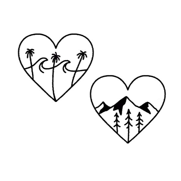 Wanderlust Hearts Temporary Tattoo 🌊🏔️❤️Wanderlust Hearts Temporary Tattoo – Herbal Ink, Waterproof, 15 Days