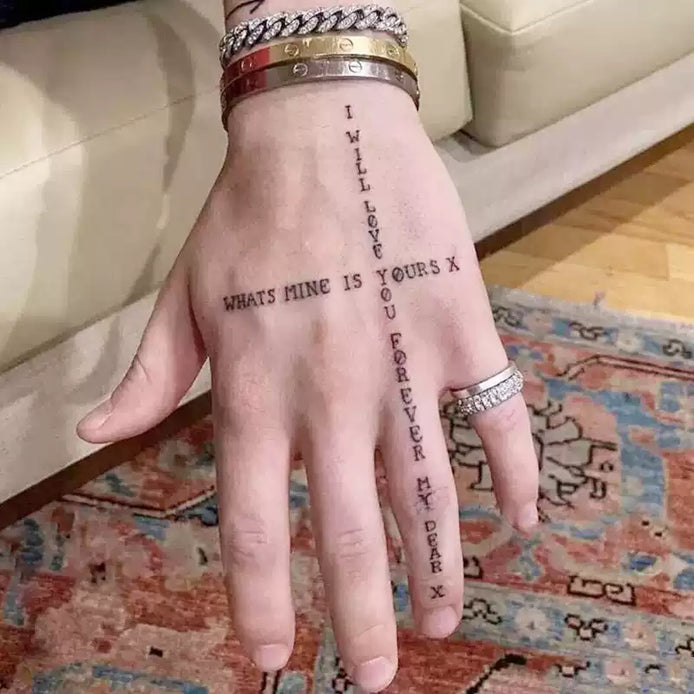 English Script Hand Temp Tattoo