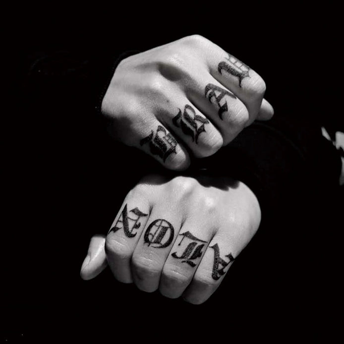 Old English Knuckle Temp Tattoo