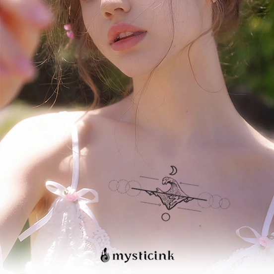 Lunar Tides Temporary Tattoo 🌙🌊Lunar Tides Temporary Tattoo – Herbal Ink, Waterproof, 15 Days